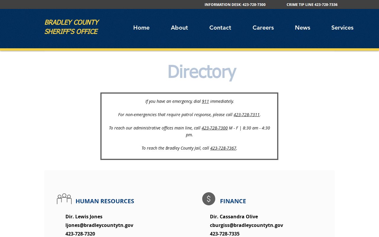 Bradley County jail arrest confirmation and administrative contacts