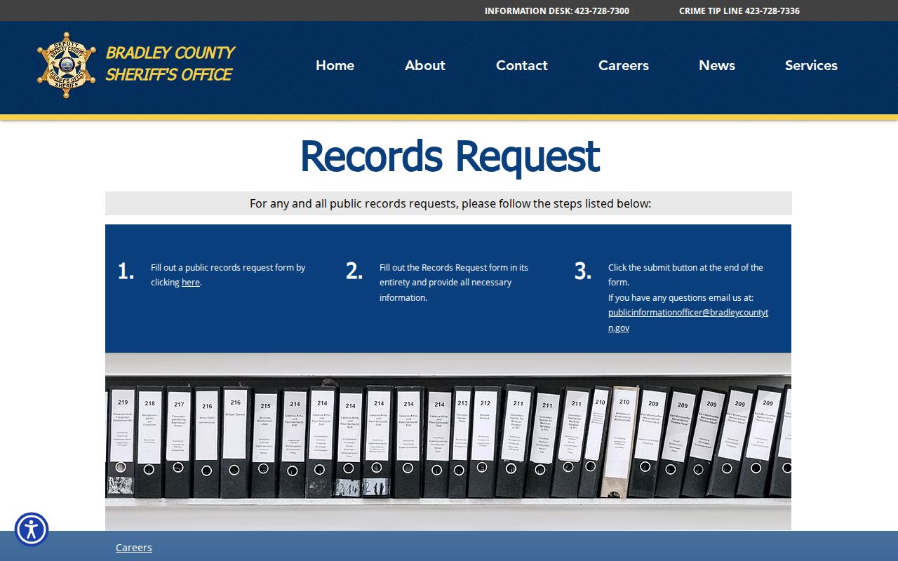 Bradley County same-day arrest record request instructions