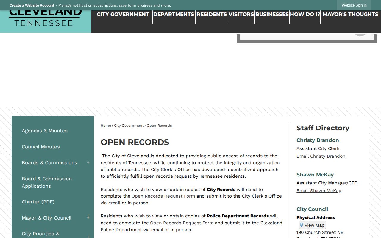 Cleveland Tennessee arrest records inspection and copy fee information